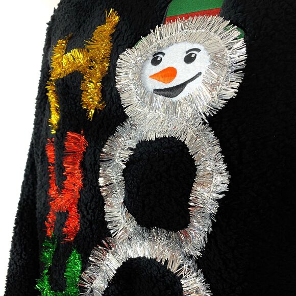 Ugly Christmas Sweater Medium Teddy Fleece Tinsel Snowman Funny Party Top NEW - Picture 2 of 7